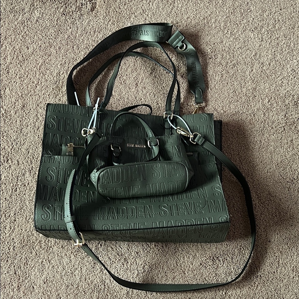 Steve Madden Blivia Maddi Olive Handbag with 2 Small Matching Bags